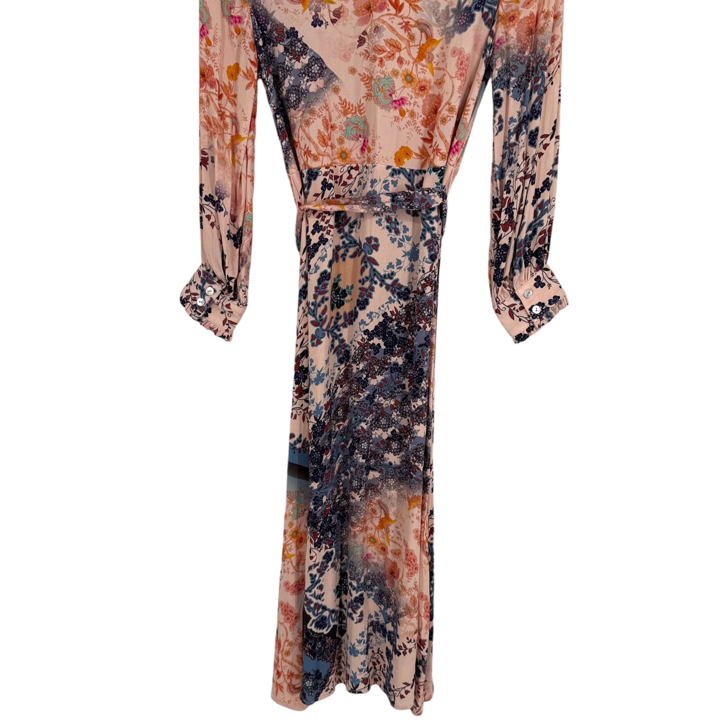 Soft Surroundings Womens PS Nassau Maxi Dress Front Button Tie Pink Blue Floral