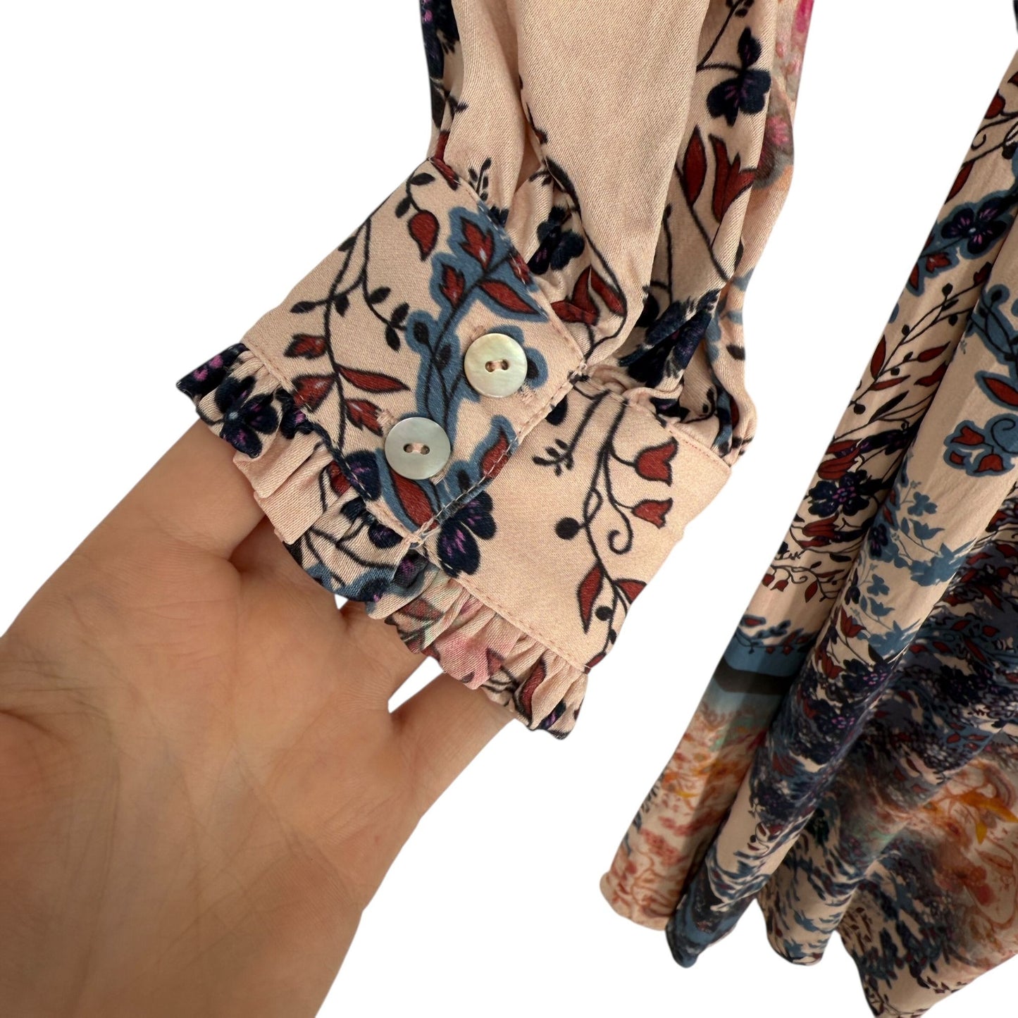 Soft Surroundings Womens PS Nassau Maxi Dress Front Button Tie Pink Blue Floral