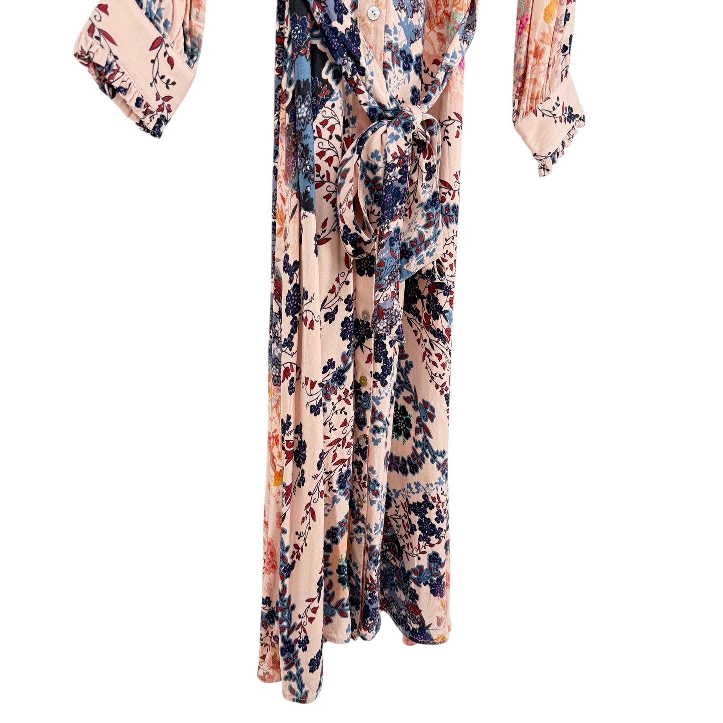 Soft Surroundings Womens PS Nassau Maxi Dress Front Button Tie Pink Blue Floral