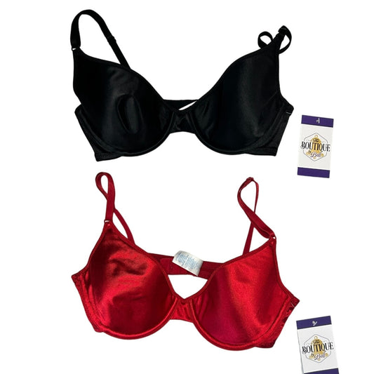 Vtg Sears Intimates 34C Red Black Bra (2) Underwire Lt Lining Lingerie Feminine