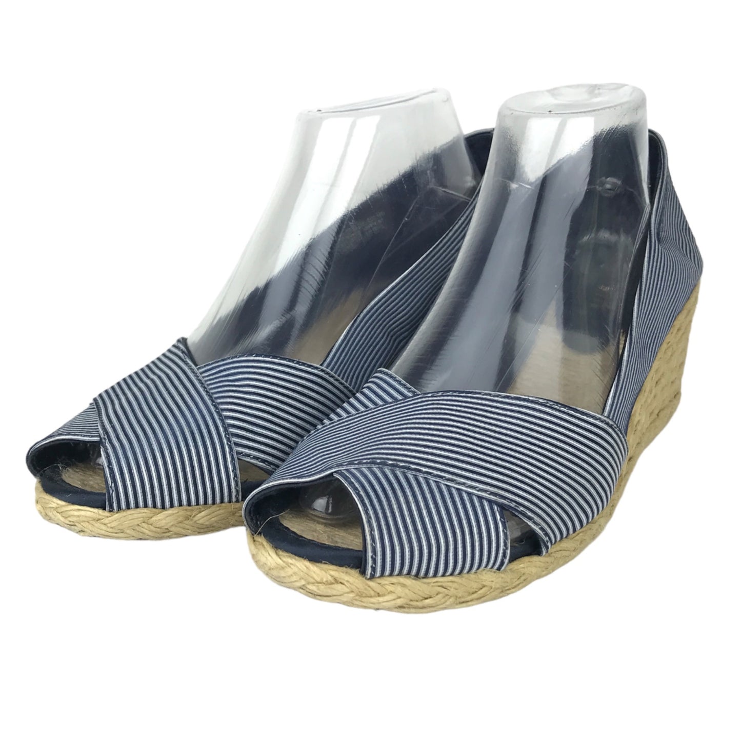 Lauren Ralph Lauren 8 Cecilia Espadrille Wedge Heel Open Toe Blue White Striped