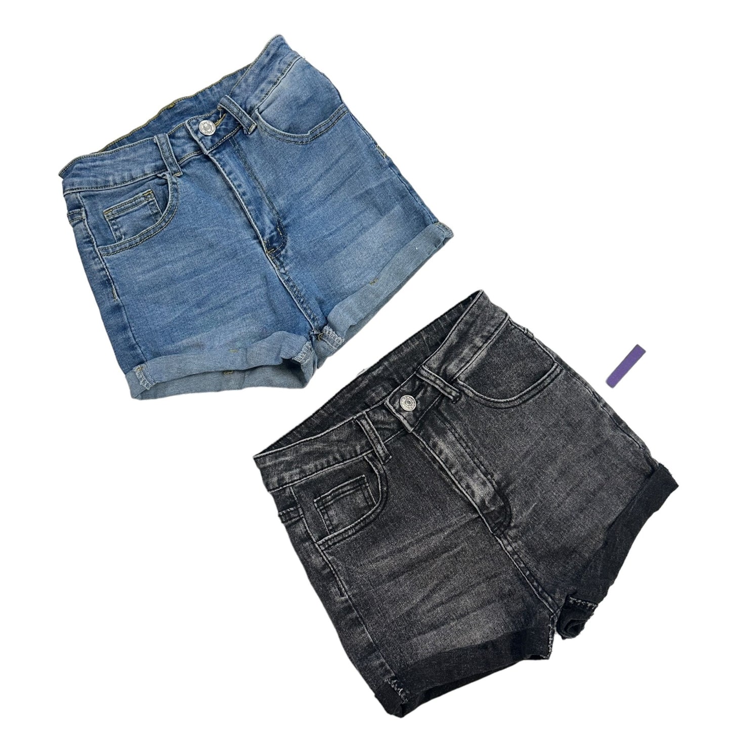 SHEIN Womens XS Blue Black Jean Shorts High Rise Cuffed Stretch - Lot of 2