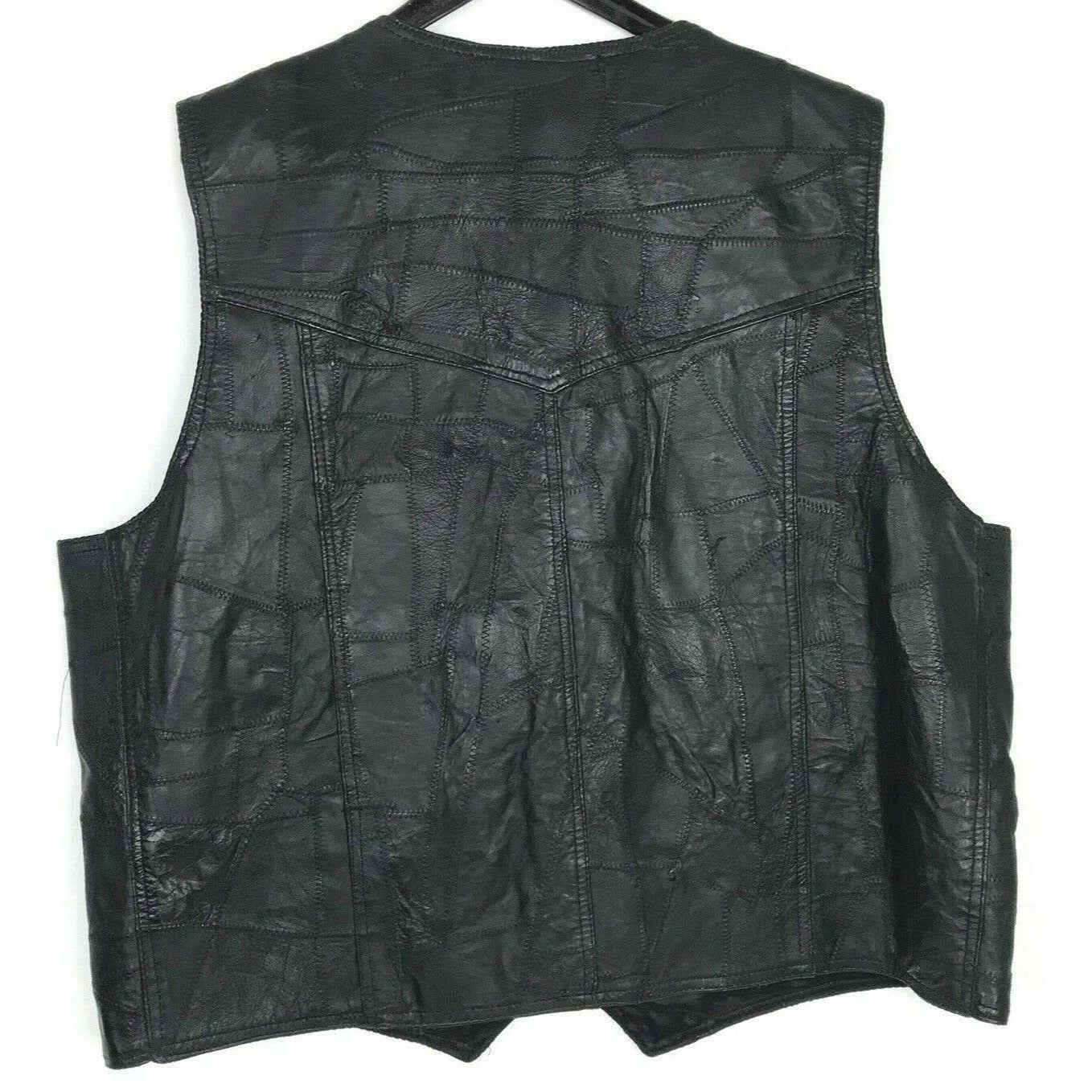 Vintage Leather Club Mens 54 Black Western Leather Vest Snap Front Classic