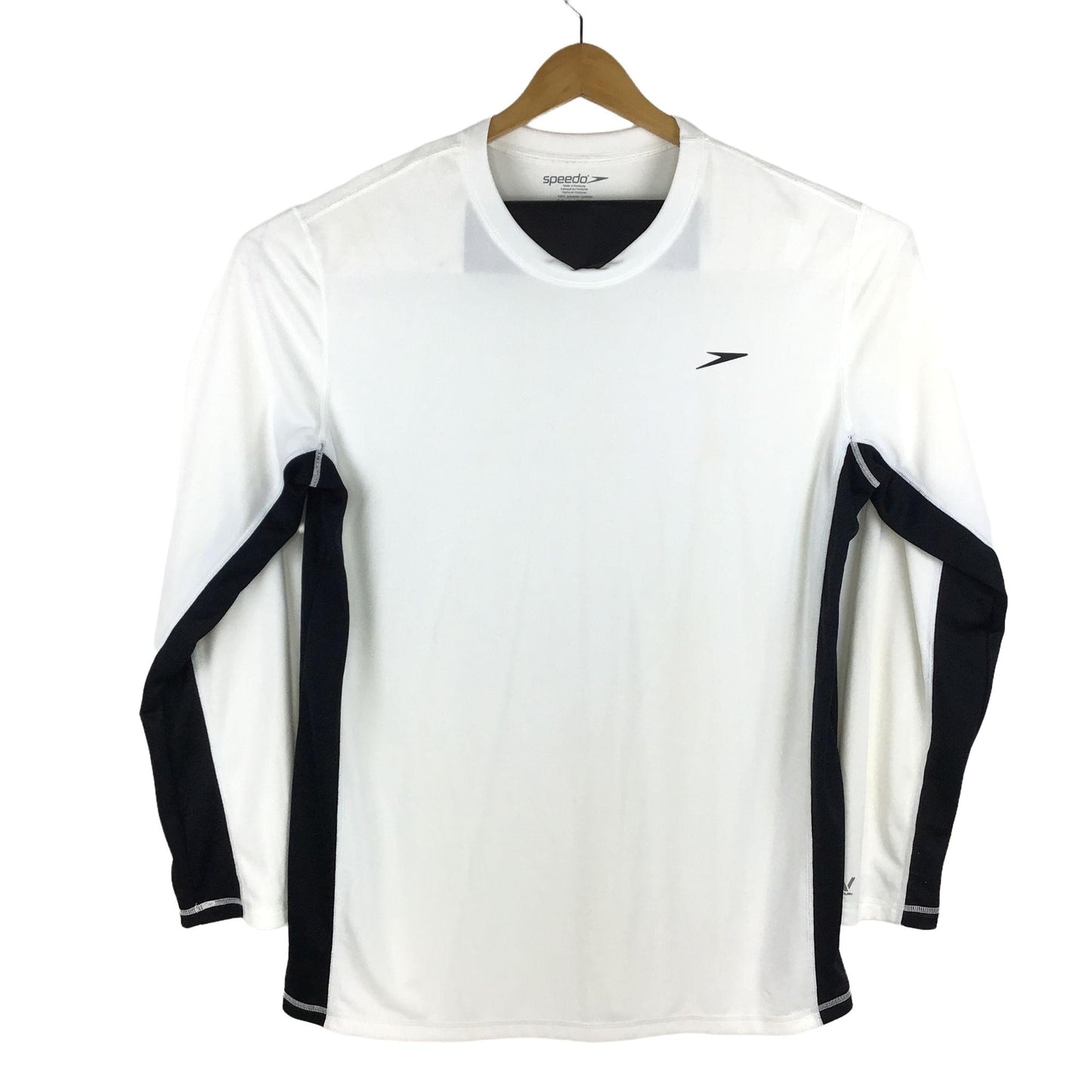 Speedo Mens XXL Athletic Shirt Breathable Long Sleeve White Black Crew Neck