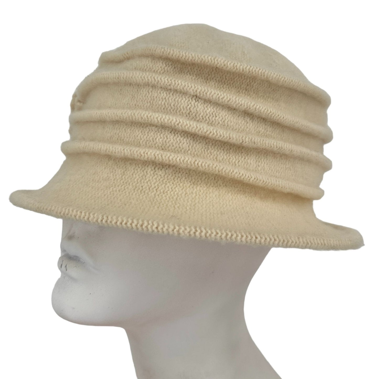 Lawliet Women Cream Cloche Hat Cap Wool Knit Gatsby Floral Accent Packable Retro