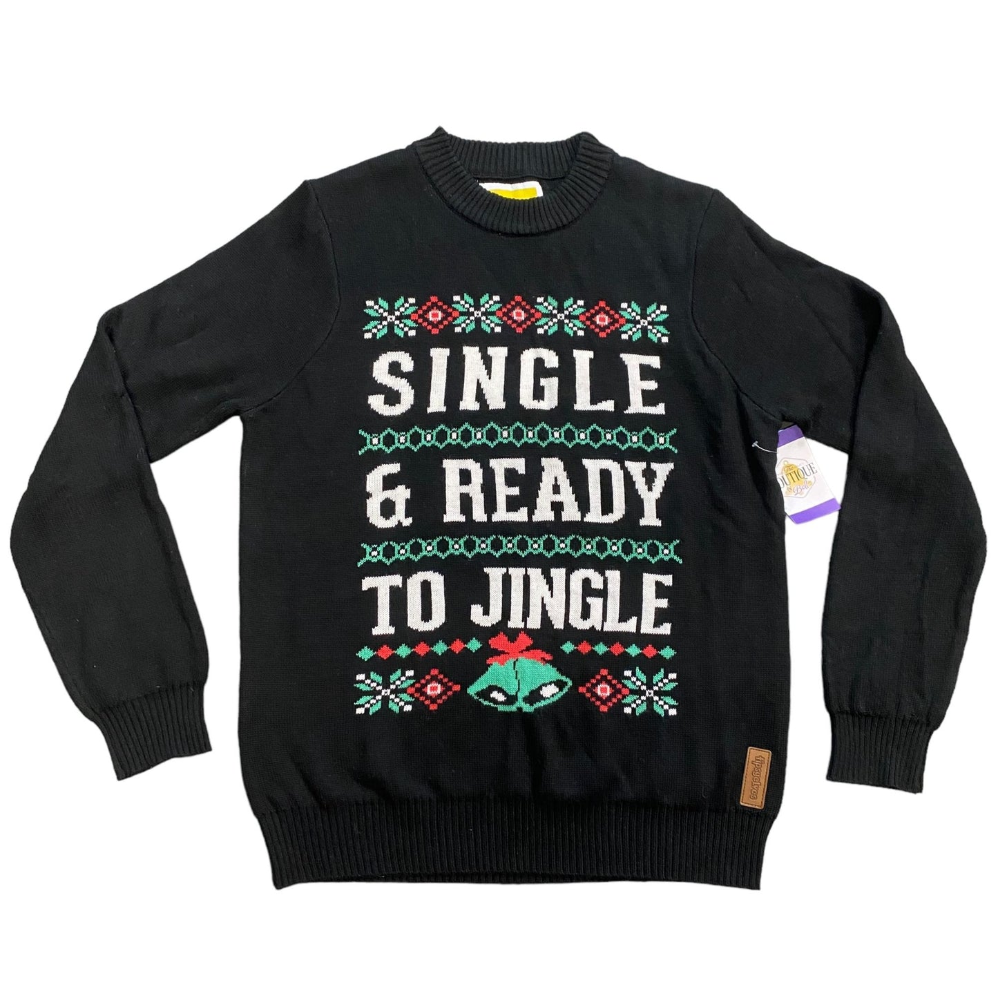 Tipsy Elves Black Christmas Sweater "Single & Ready to Jingle" Mens M