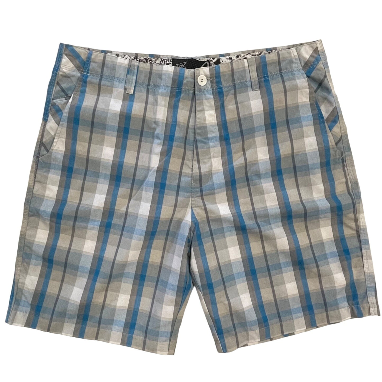 Fox Mens 38 Plaid Shorts 5 Pocket 9" Inseam Chino Blue Gray Lightweight