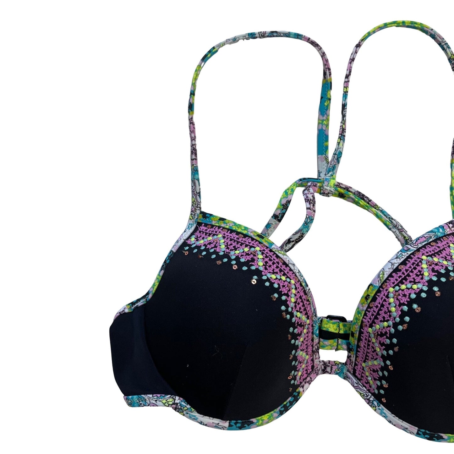 Victorias Secret 34C Fabulous Bikini Top Push Up Underwire Sequin Embroidered