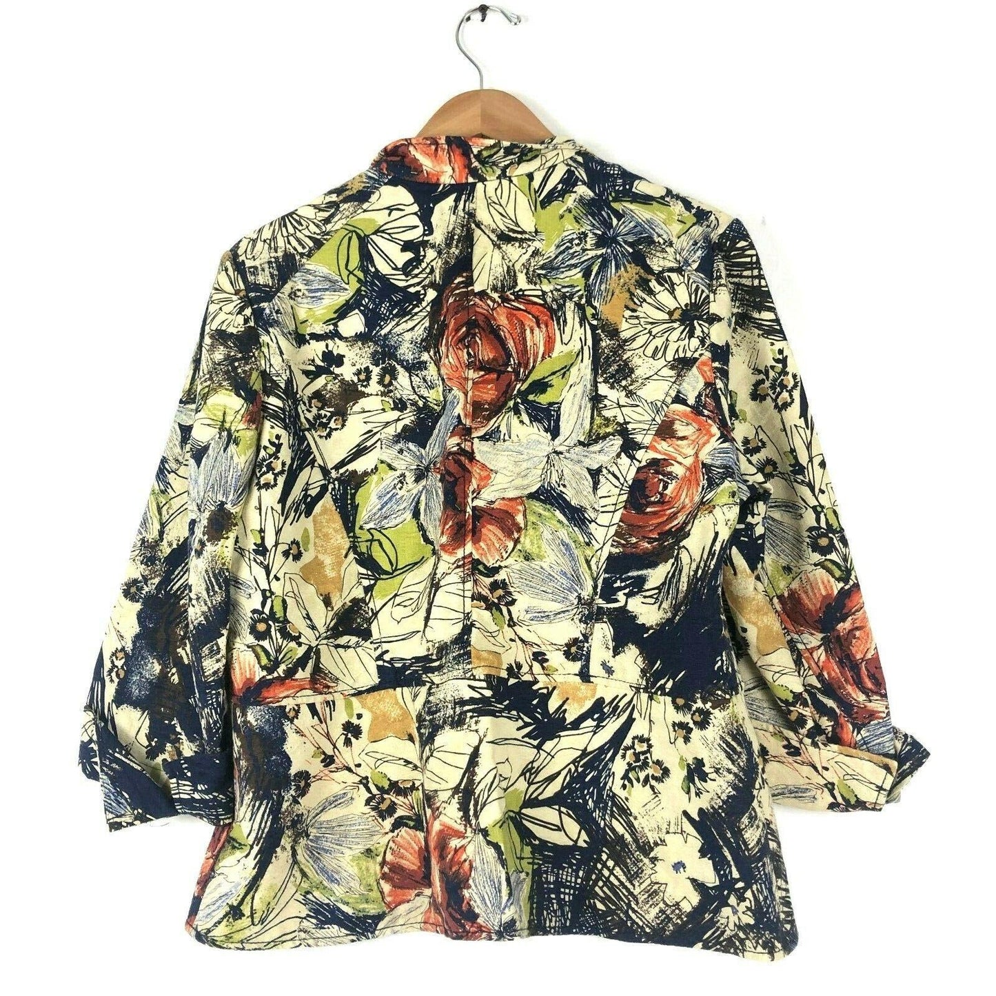 Coldwater Creek Womens 12P Floral Blazer 3 Button 3/4 Sleeve Jacket Tropical