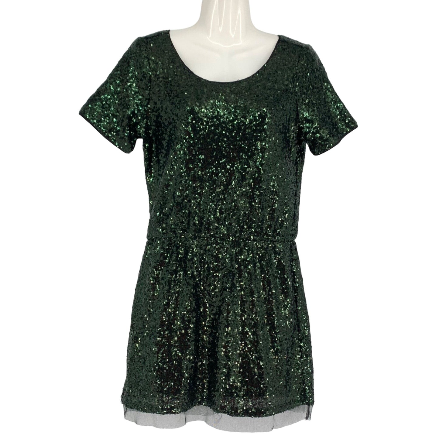 Lucy Paris S Green Sequin Cocktail Mini Dress Lined Short Sleeve Round Neck