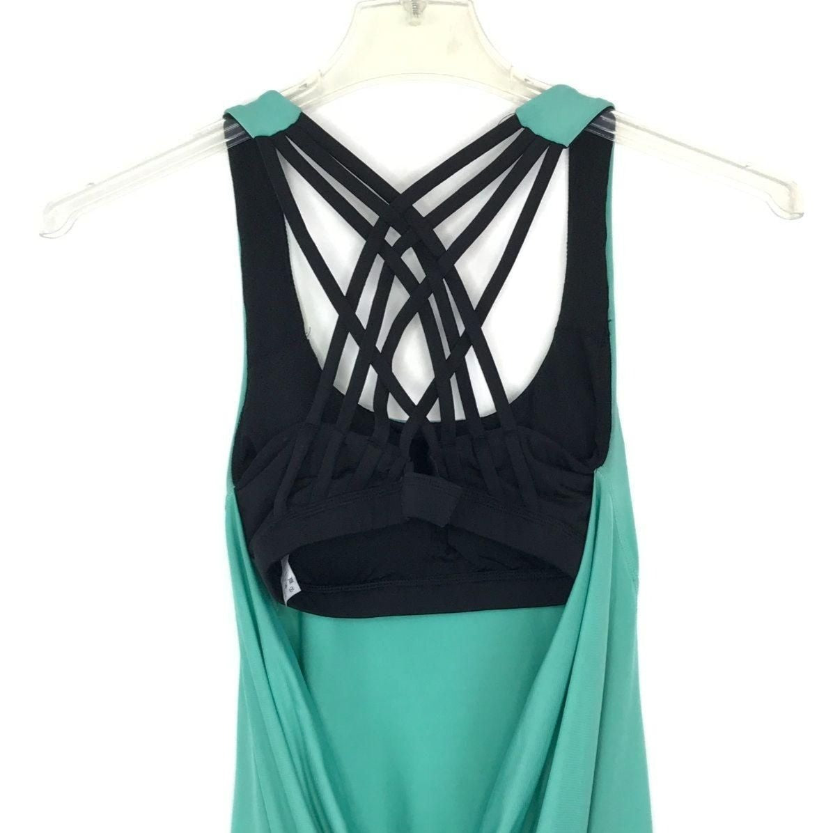 IcyZone S Athletic Tank Top Green Black Strappy Draped Back Athleisure Wear