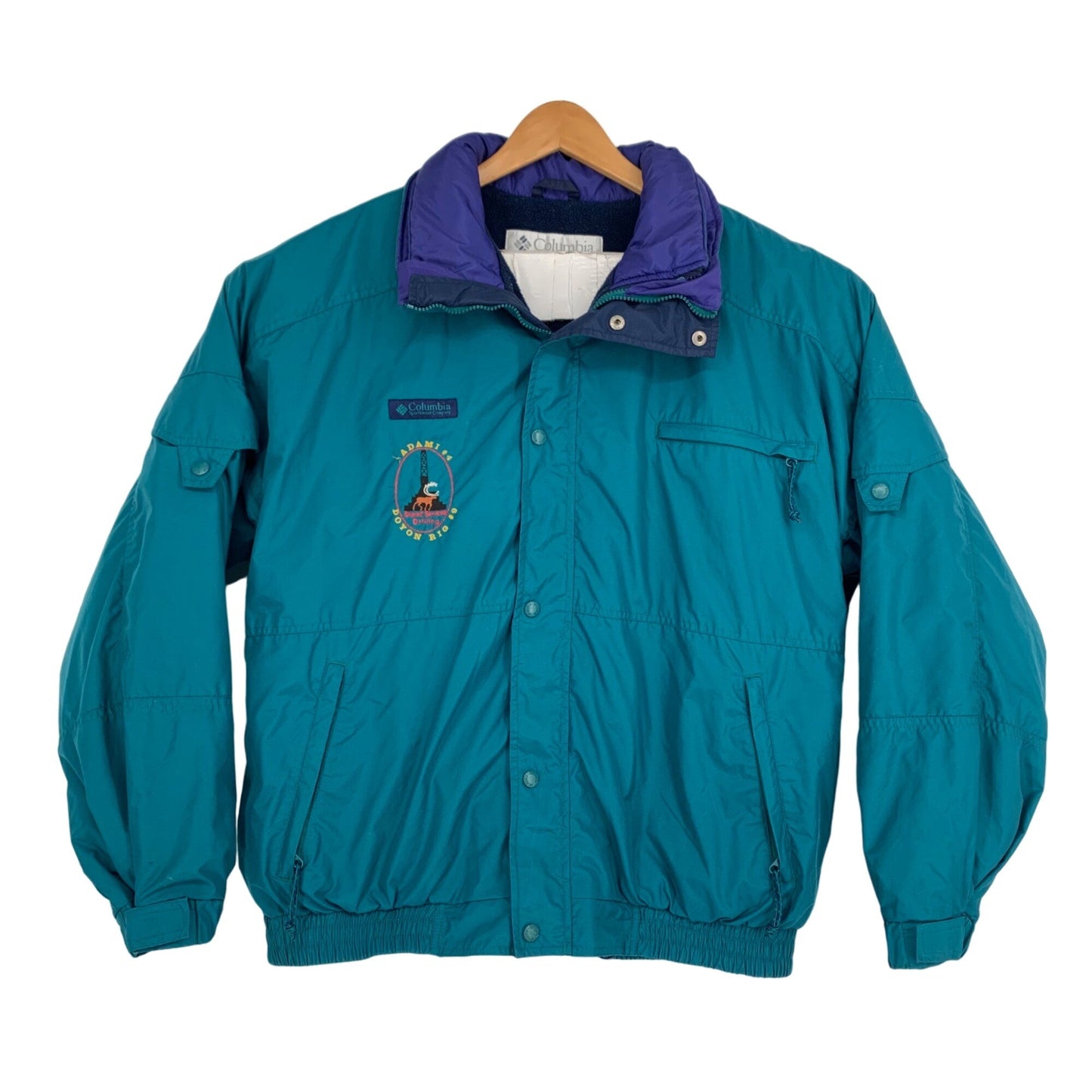 Vintage Columbia XL 2 In 1 Jacket Teal Purple Fleece Lined Zipper Pockets Full Zip