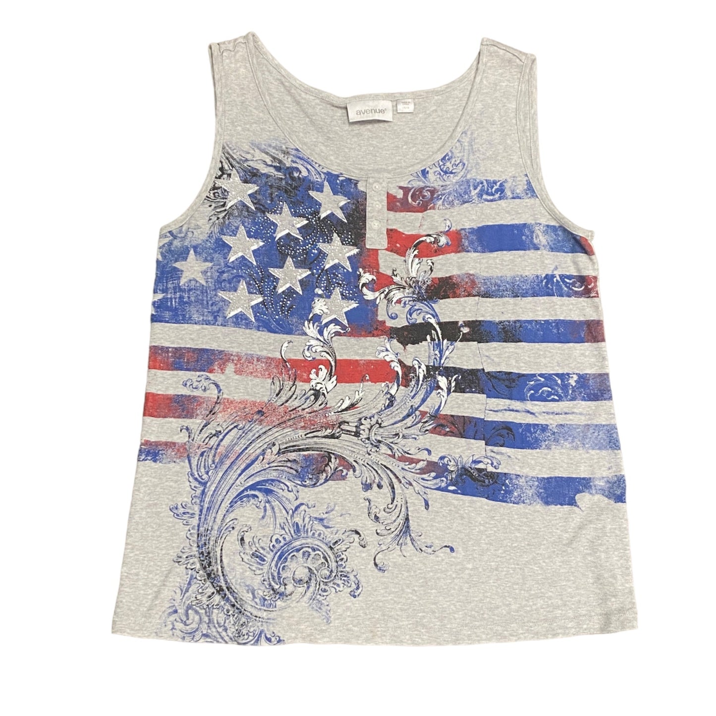 Avenue 14/16 Grey Tank Top Stars Stripes Flag Patriotic Graphic Print Sleeveless