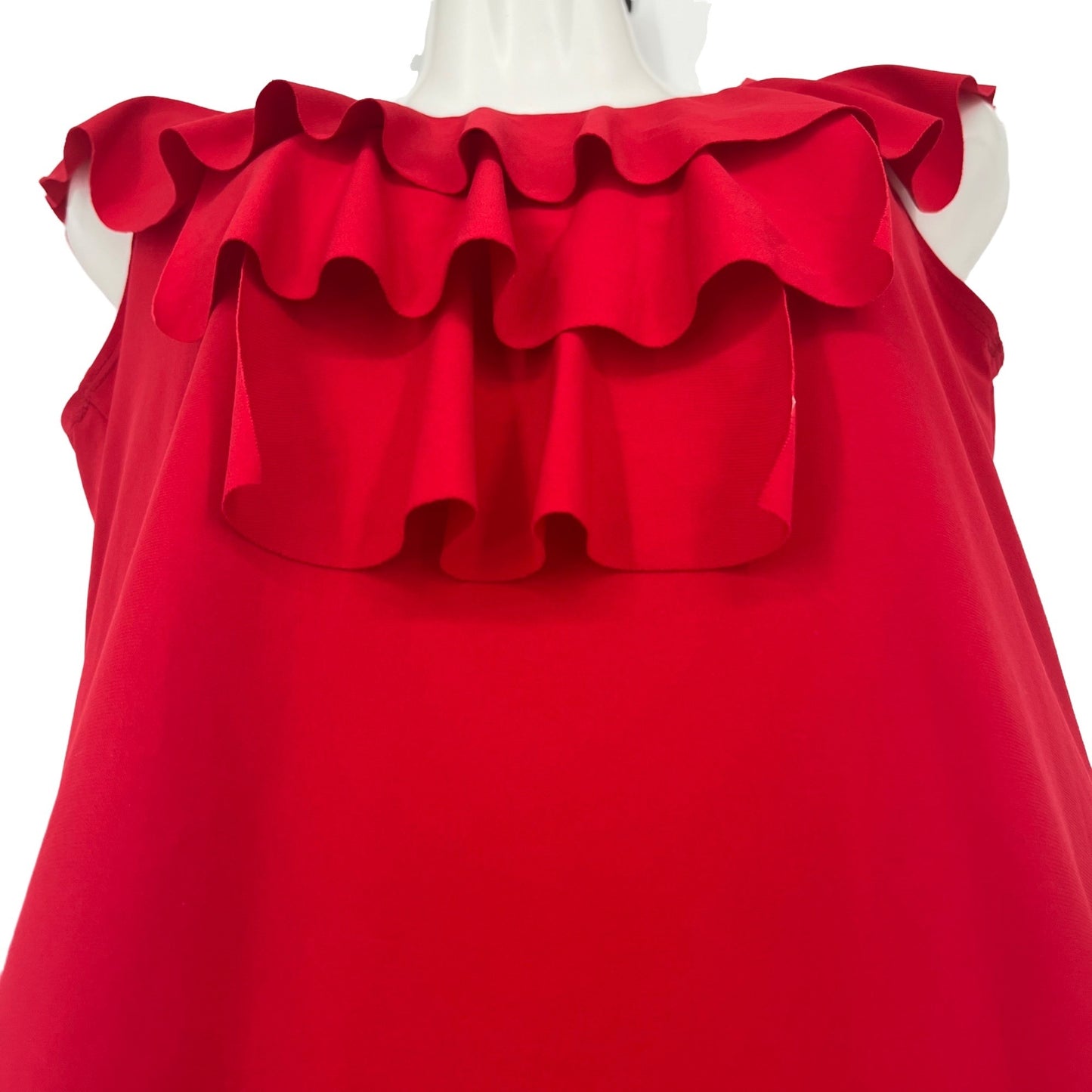 Claudia Richard S Red Ruffle Front Sleeveless Blouse Flutter Collar Career NWT