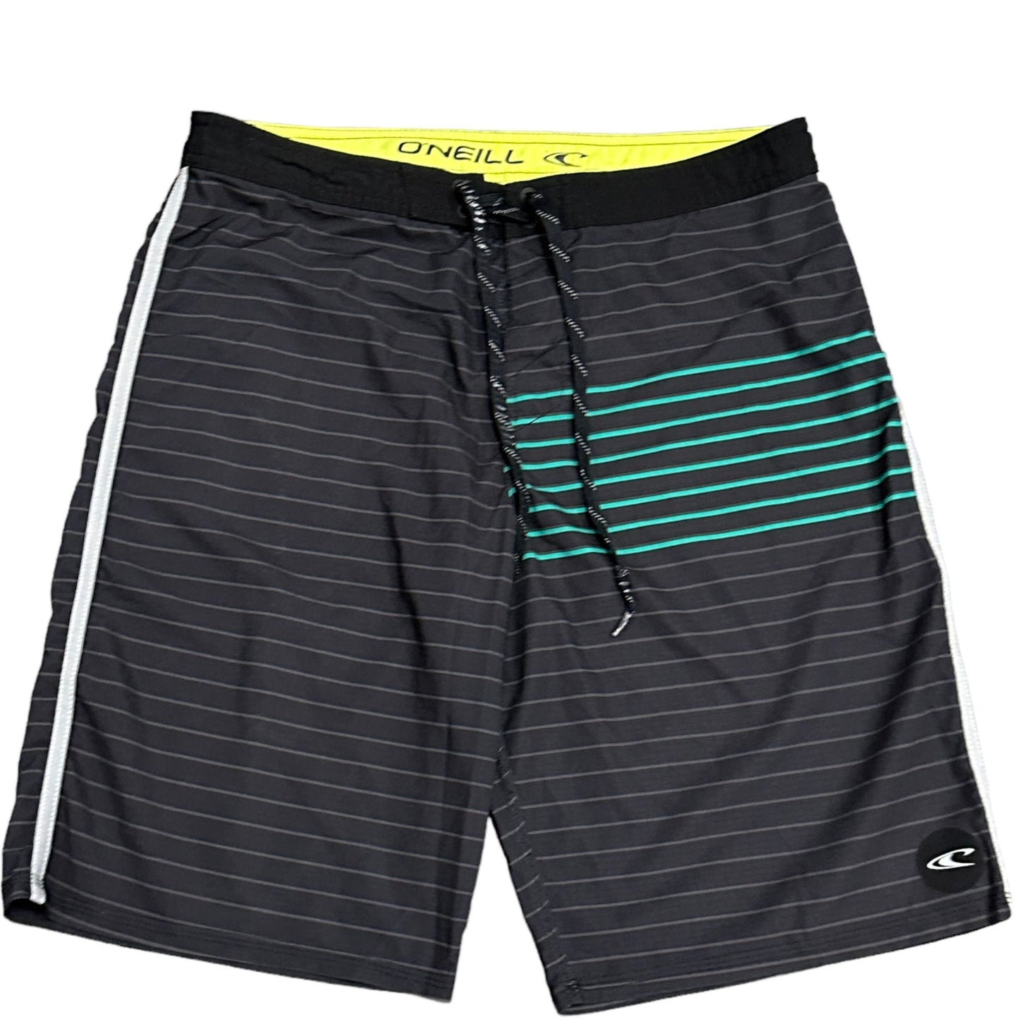 Oneill Mens 32 Baktoodafewchur Boardshort Striped Black 4 Way Stretch Drawstring