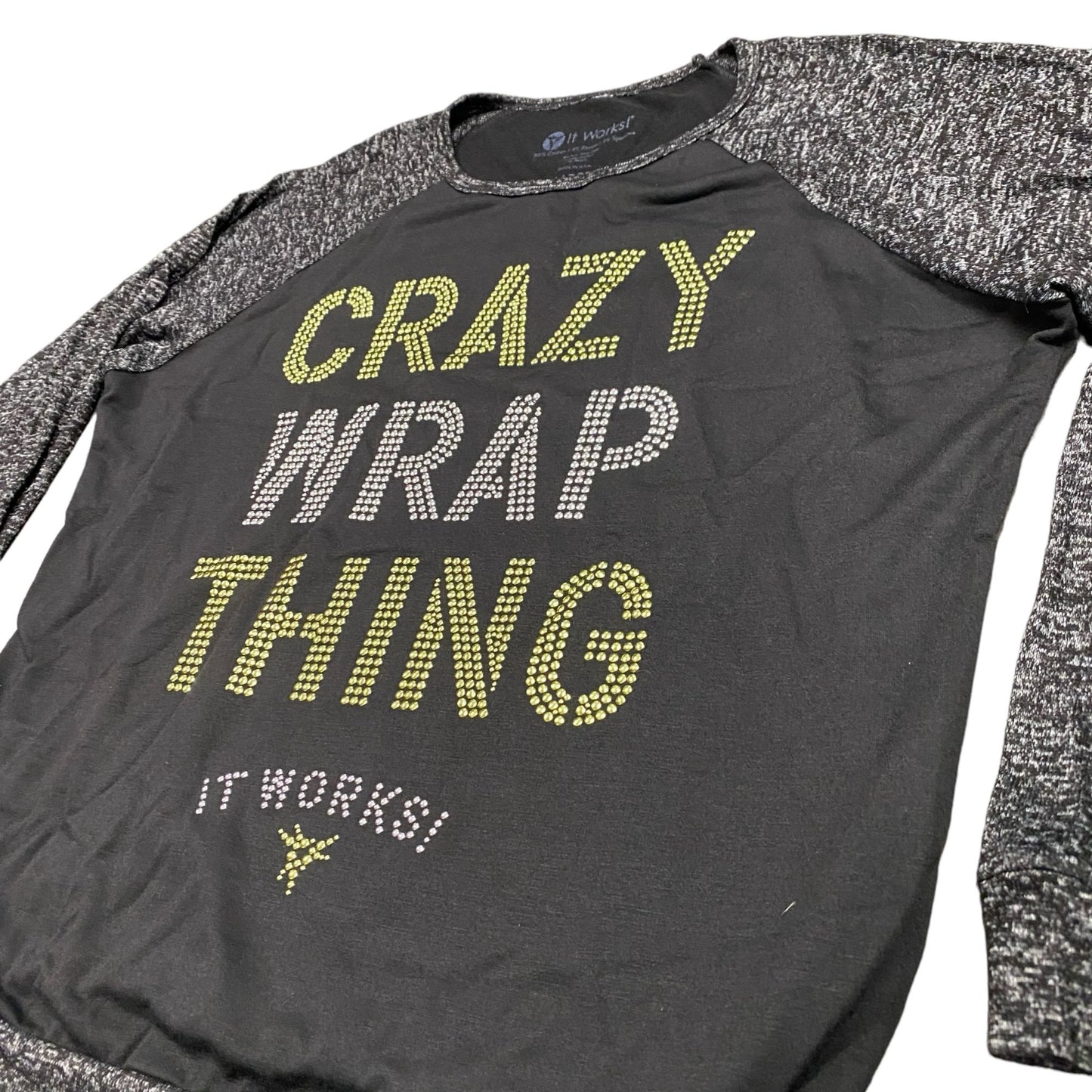 It Works! Distributor Shirt Womens L Crazy Wrap Thing Black Gray Long Sleeve