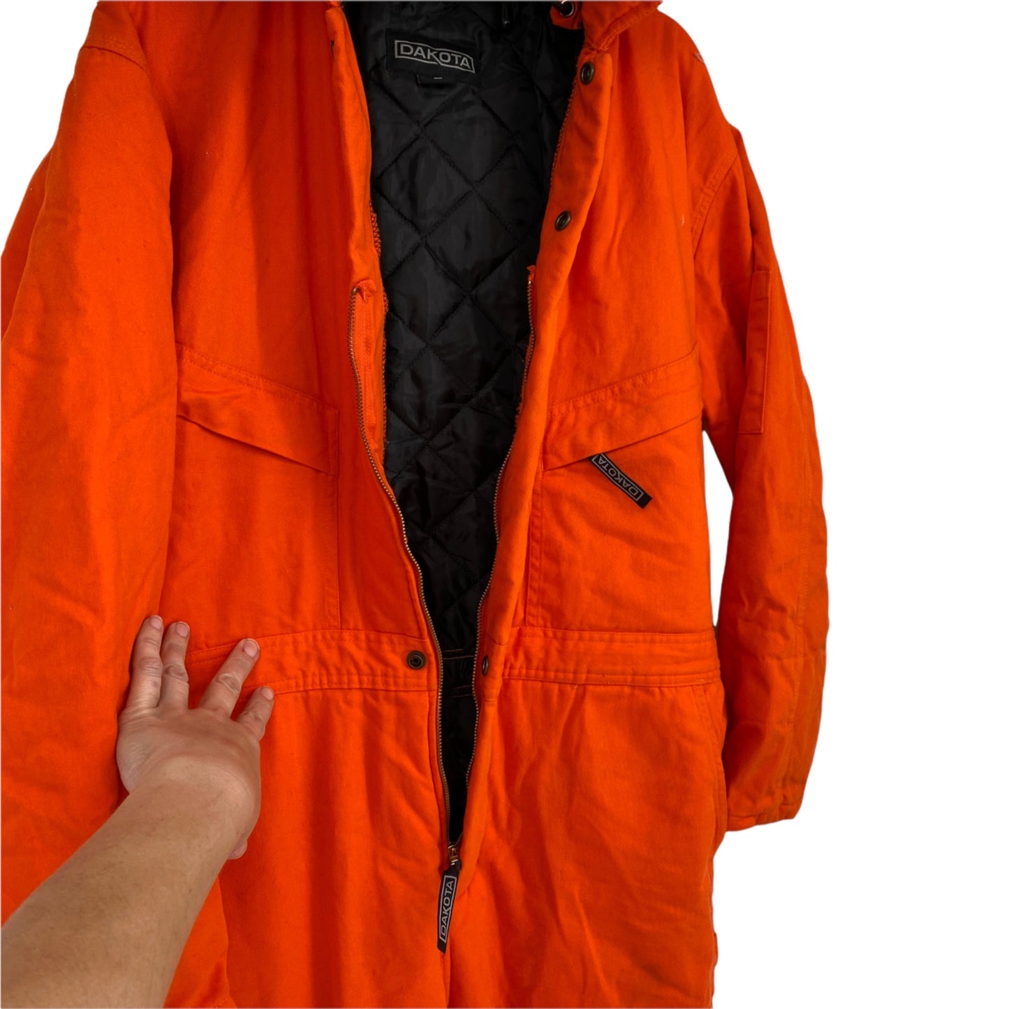 Dakota L Orange Insulated Overalls Hooded Outerwear Full Zip Multiple Pockets