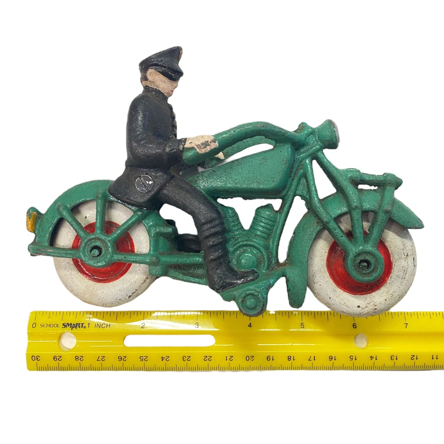 Vintage Hubley Cast Iron 7.5" Green Police Harley Champion Repro Display Toy