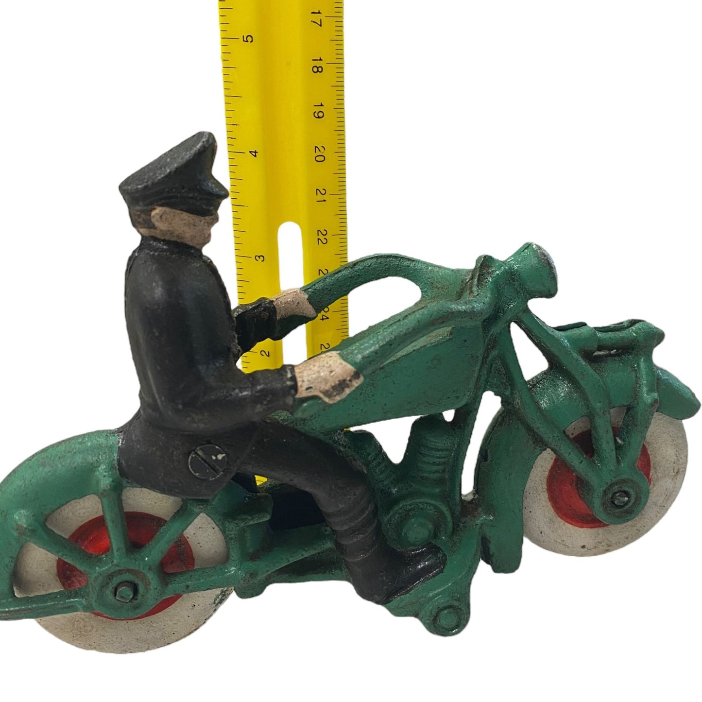 Vintage Hubley Cast Iron 7.5" Green Police Harley Champion Repro Display Toy