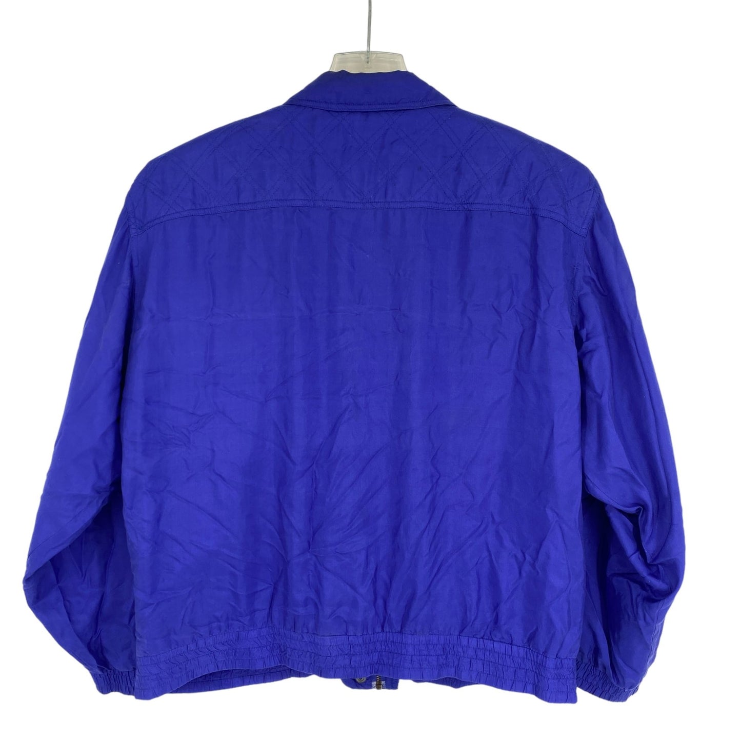 Vintage Lavon Womens L Royal Blue Silk Full Zip Jacket Front Pockets Collar 90s