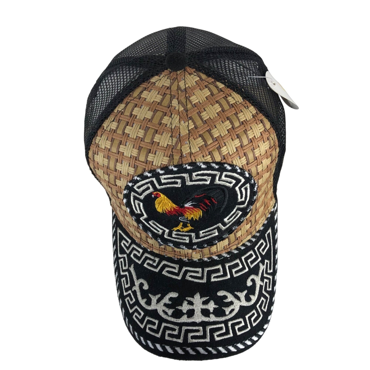 Western Cowboy Style Hat Snapback Trucker Embroidered Rooster Woven Straw Cock