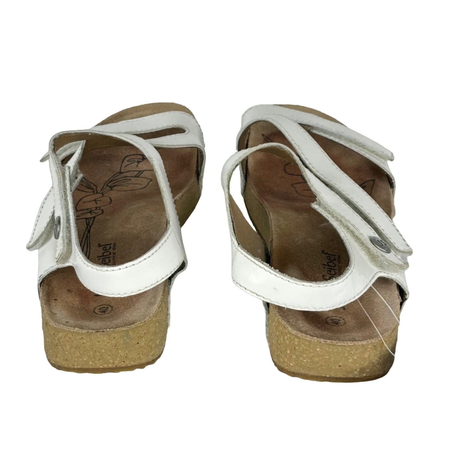 Josef Seibel 40EU 9US White Leather Cork Wedge Sandal Strappy Comfort Shoe 78519