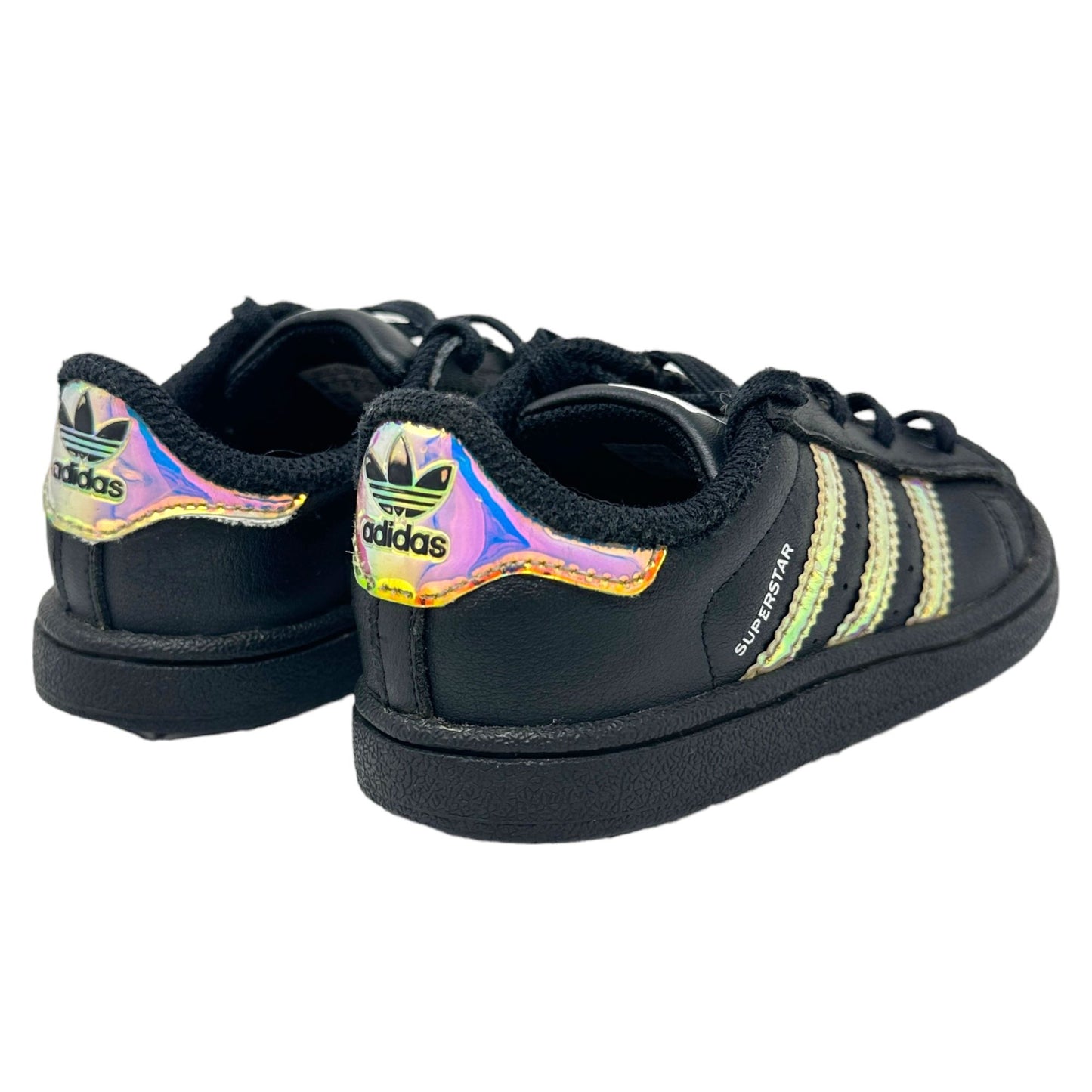 ADIDAS Superstar Size 8K US Shoes Black Rainbow Iridescent Unisex Shoes Rare