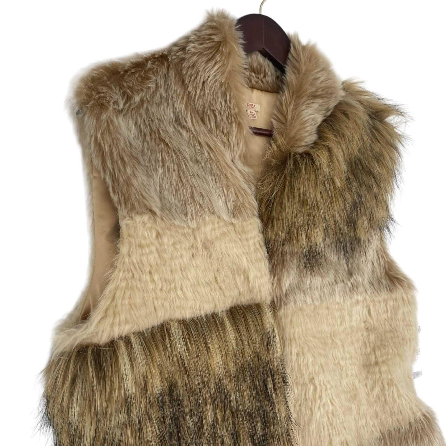 Reba Womens XL Brown Tan Faux Fur Vest Lined Hook Eye Closure Soft Luxe Casual