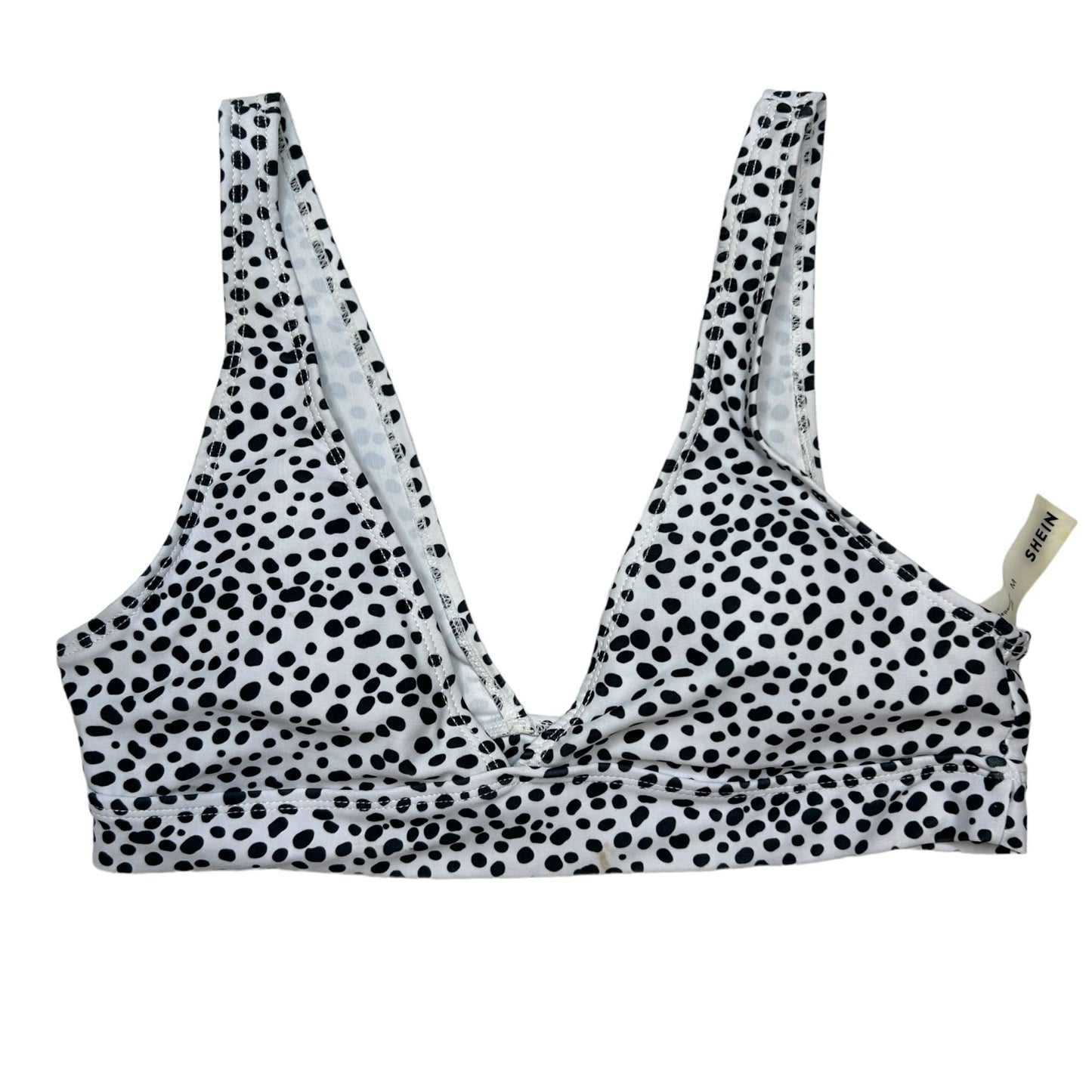 Shein Womens M Dot Print Bikini White Black Dot Print VNeck Two Piece Swimwear