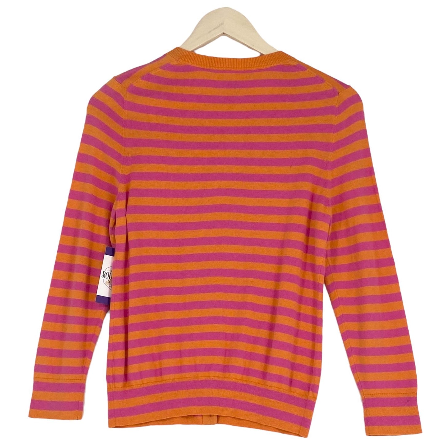 Banana Republic Womens M Front Button Cardigan Sweater Pink Orange Striped Silk