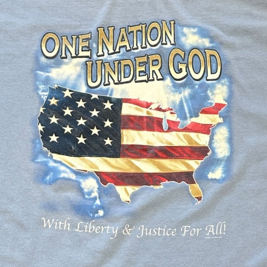 One Nation Under God XL Tshirt American Flag Patriotic Blue Short Sleeve Vintage