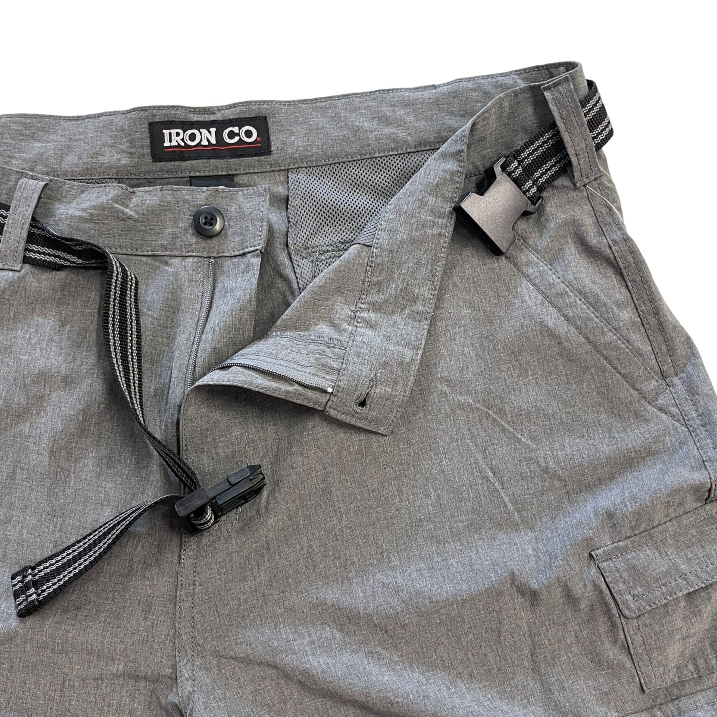 Iron Co 38 Shorts Gray Cargo Zip Pockets Utility Belt Outdoor Hiking Fishing