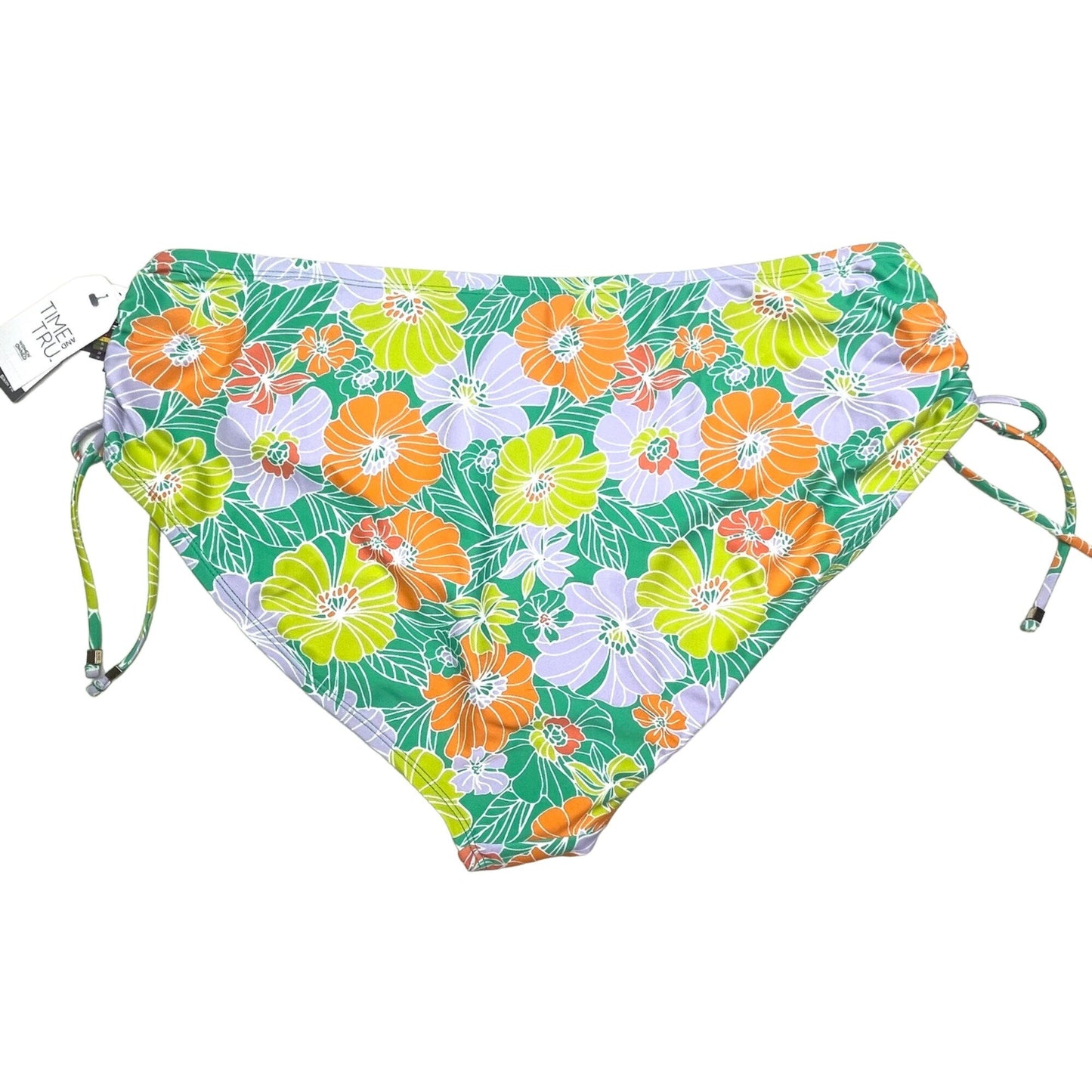 NWT Time and Tru 1XL Floral String Bikini Mid Rise Bottoms Green Bright Swimwear