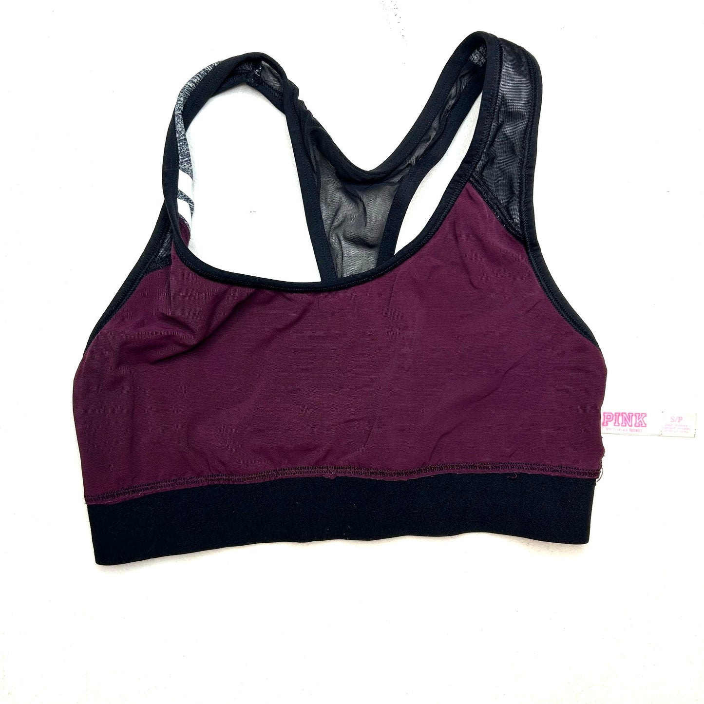 Victorias Secret PINK S Ultimate Unlined Sports Bra Crop Top Burgundy Spellout