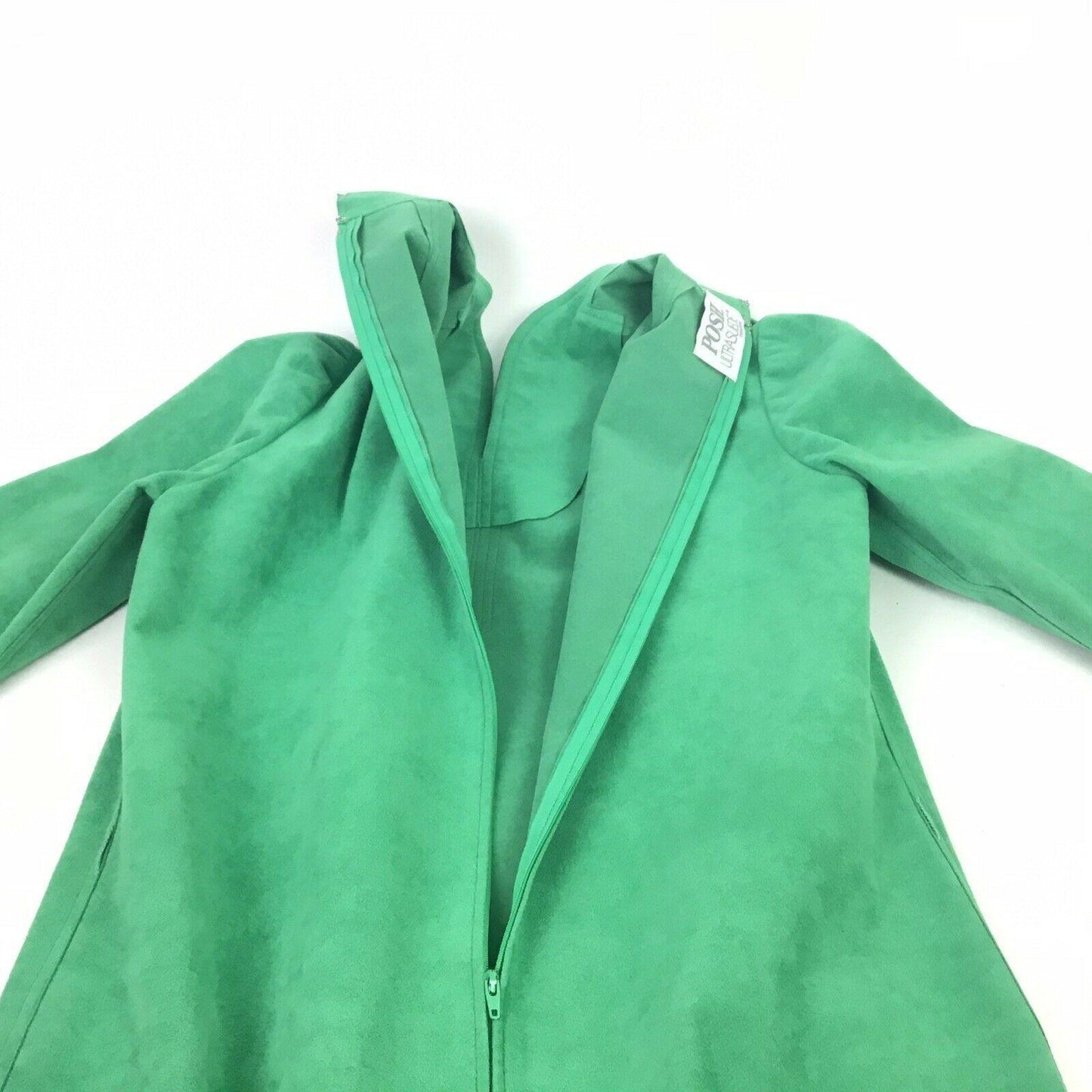 Vintage Posh Ultrasuede Womens 10 Green Dress Long Sleeve Belted Pockets 1970s