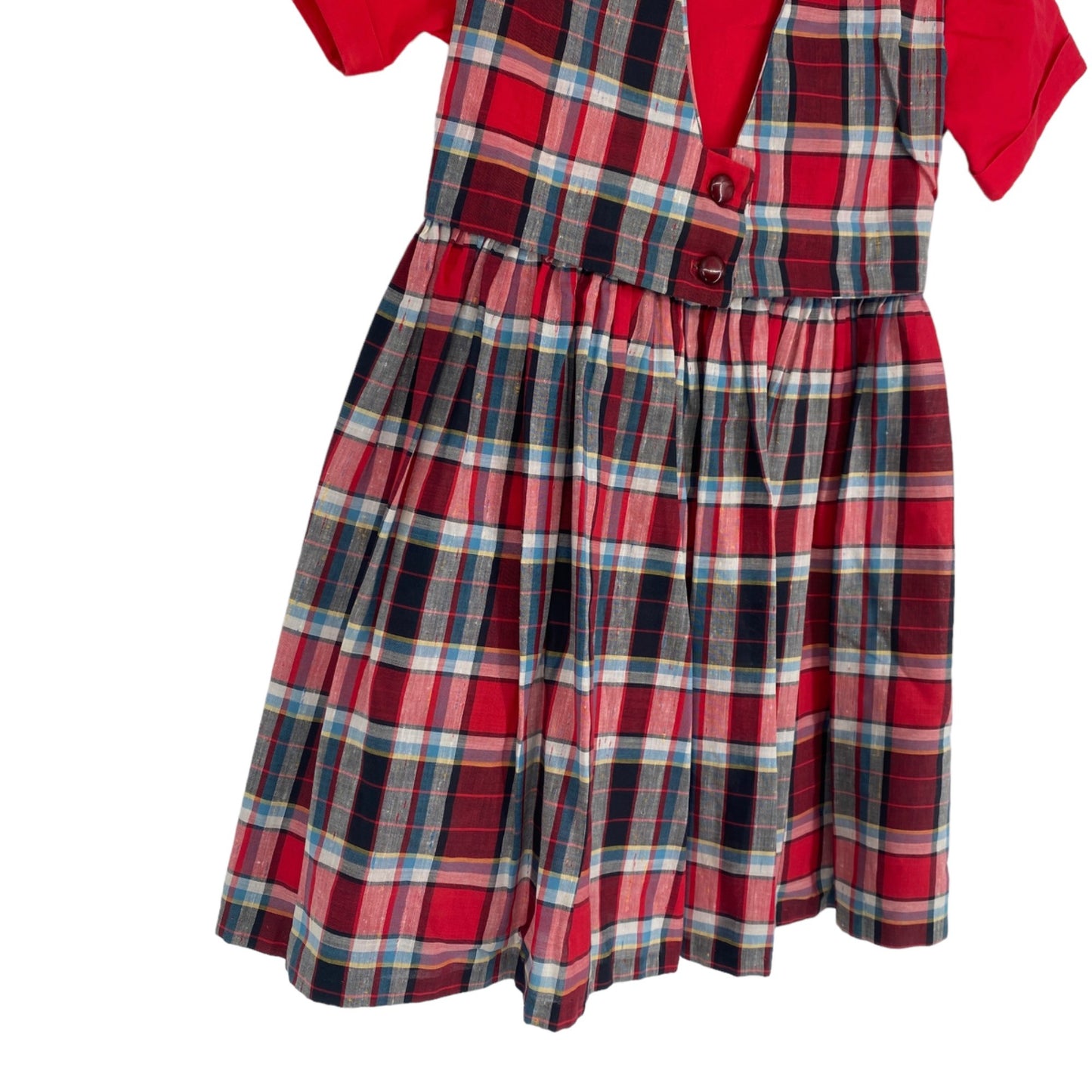 Vintage 1950s Gort School Timer Girls 6 Red Plaid Dress Uniform Collar