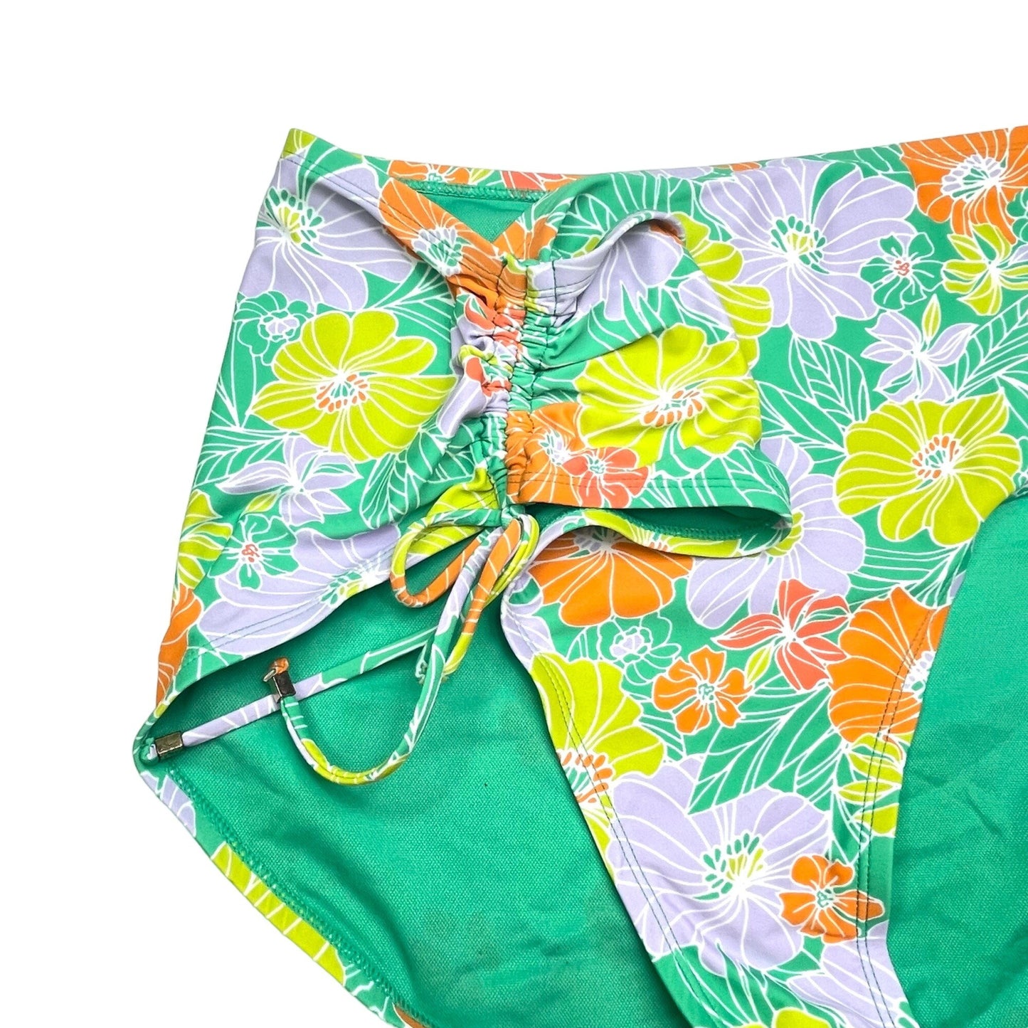 NWT Time and Tru 3X Floral String Bikini Mid Rise Bottoms Bright Green Swimwear