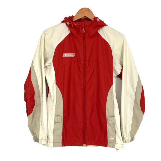 Columbia Packable Rain Jacket Windbreaker Hooded Full Zip Womans S Red Tan