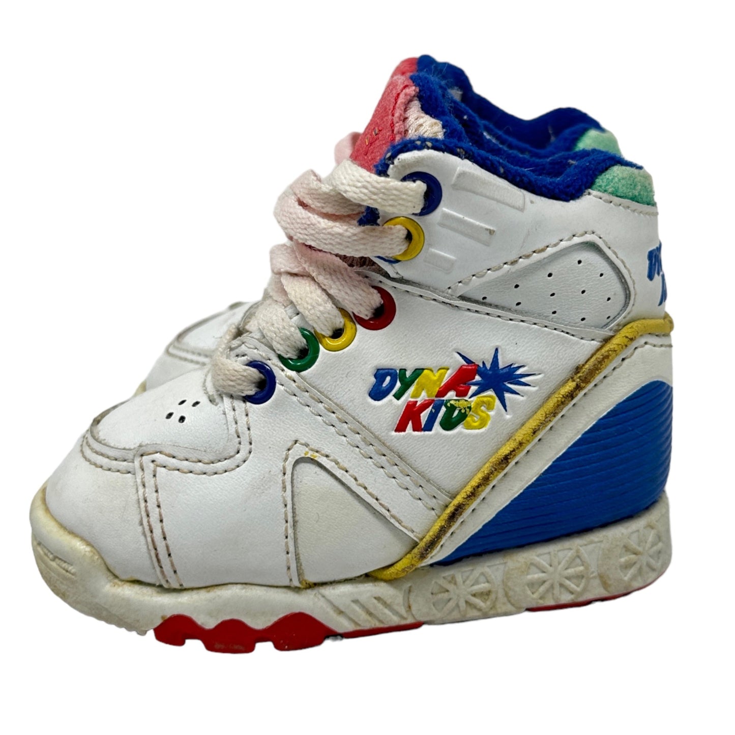 Vintage Dyna Kids Baby 3 Lace Up Sneakers White Red Blue Yellow Tennis Shoes