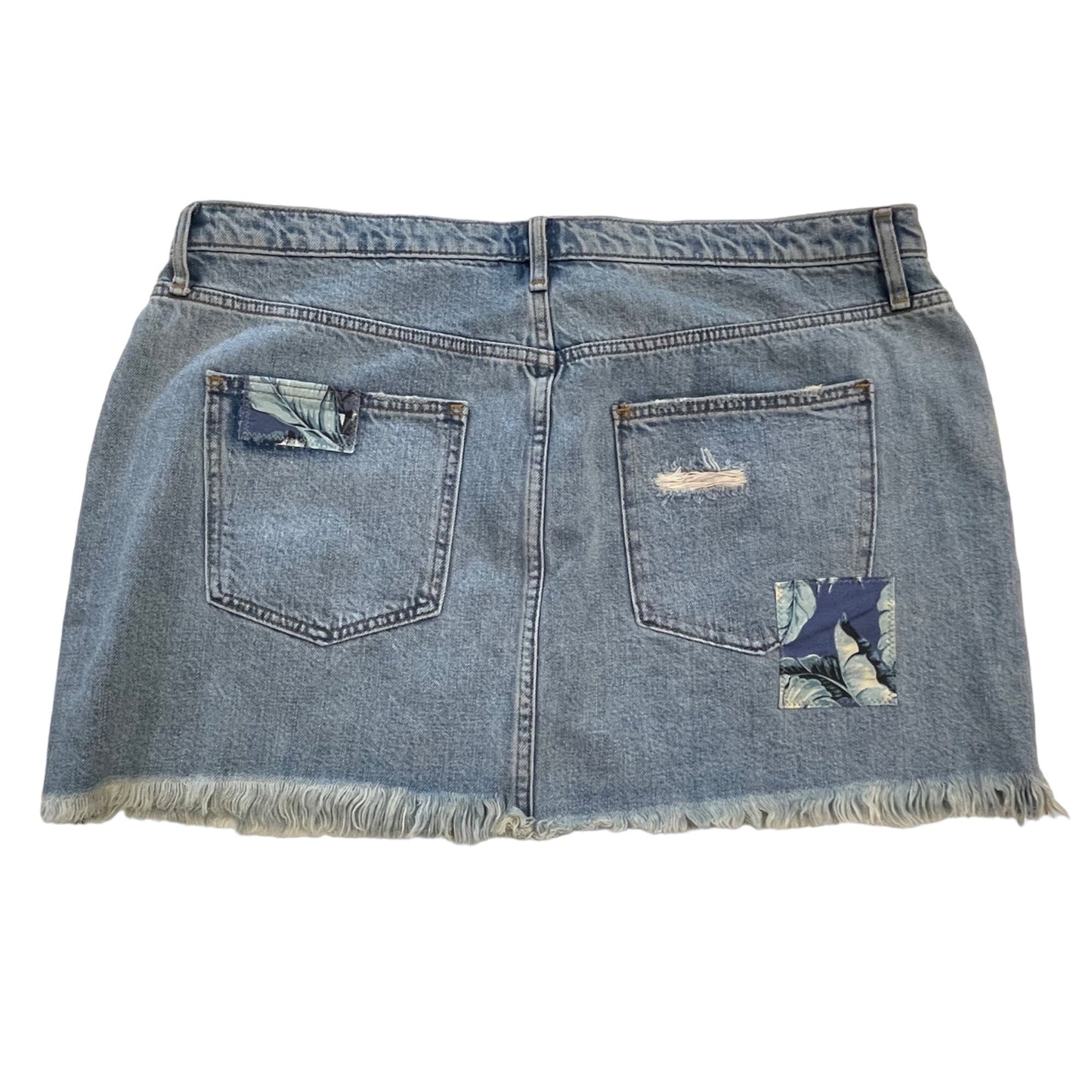 NWT Gap 33 Blue Denim Mini Skirt Bandanna Patches Distressed Raw Hem Cut Off