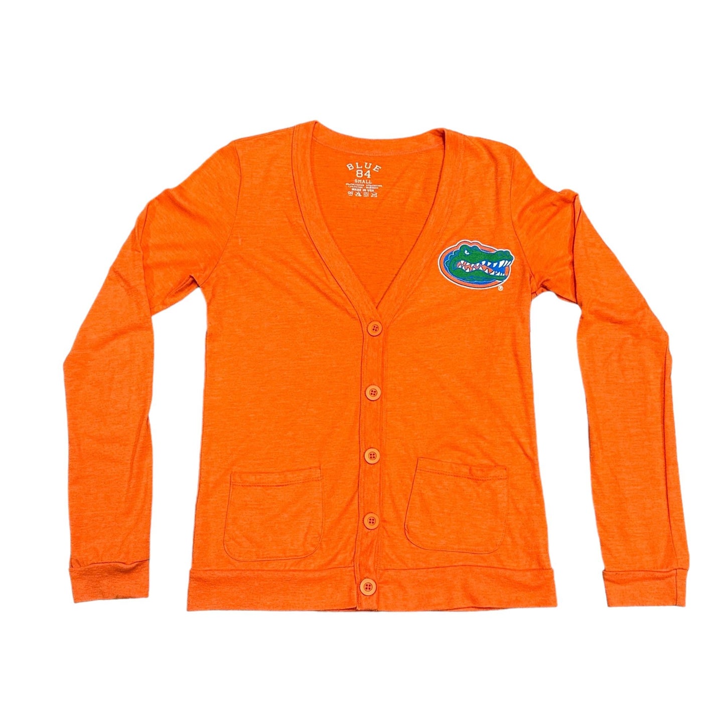 Blue 84 S Orange Cardigan UF Gators Preppy Pockets Deep Vneck Button Front