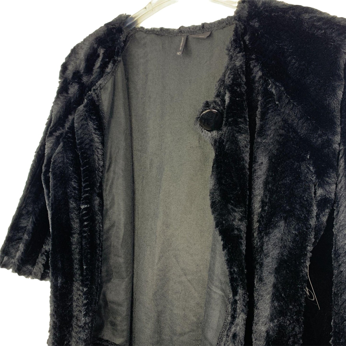 NWT New Direction Womens XL Black Faux Fur Jacket 3/4 Sleeve One Button Closure