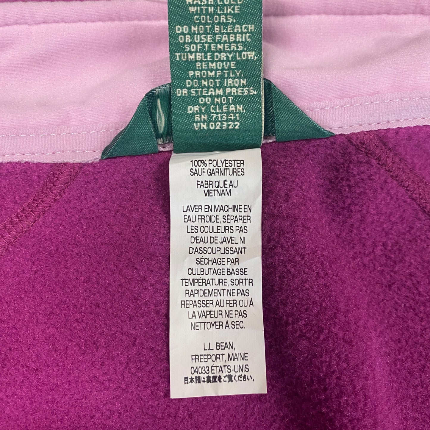 NWT LL Bean Girls M Purple Fleece Vest Full Zip Pockets Scotchlite Reflective