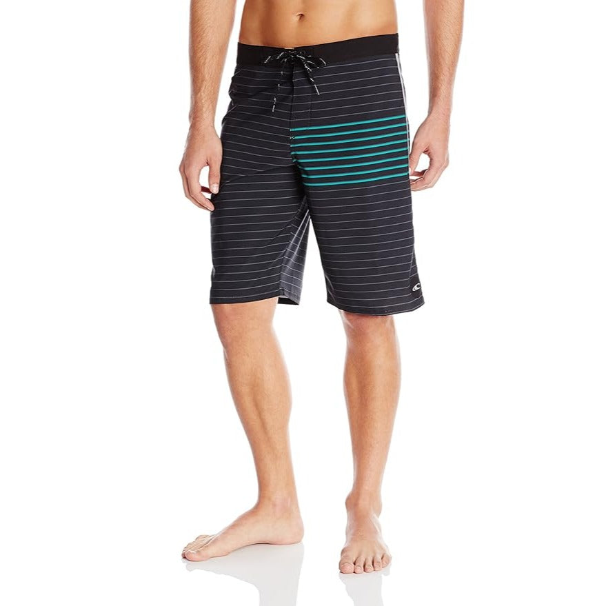 Oneill Mens 32 Baktoodafewchur Boardshort Striped Black 4 Way Stretch Drawstring