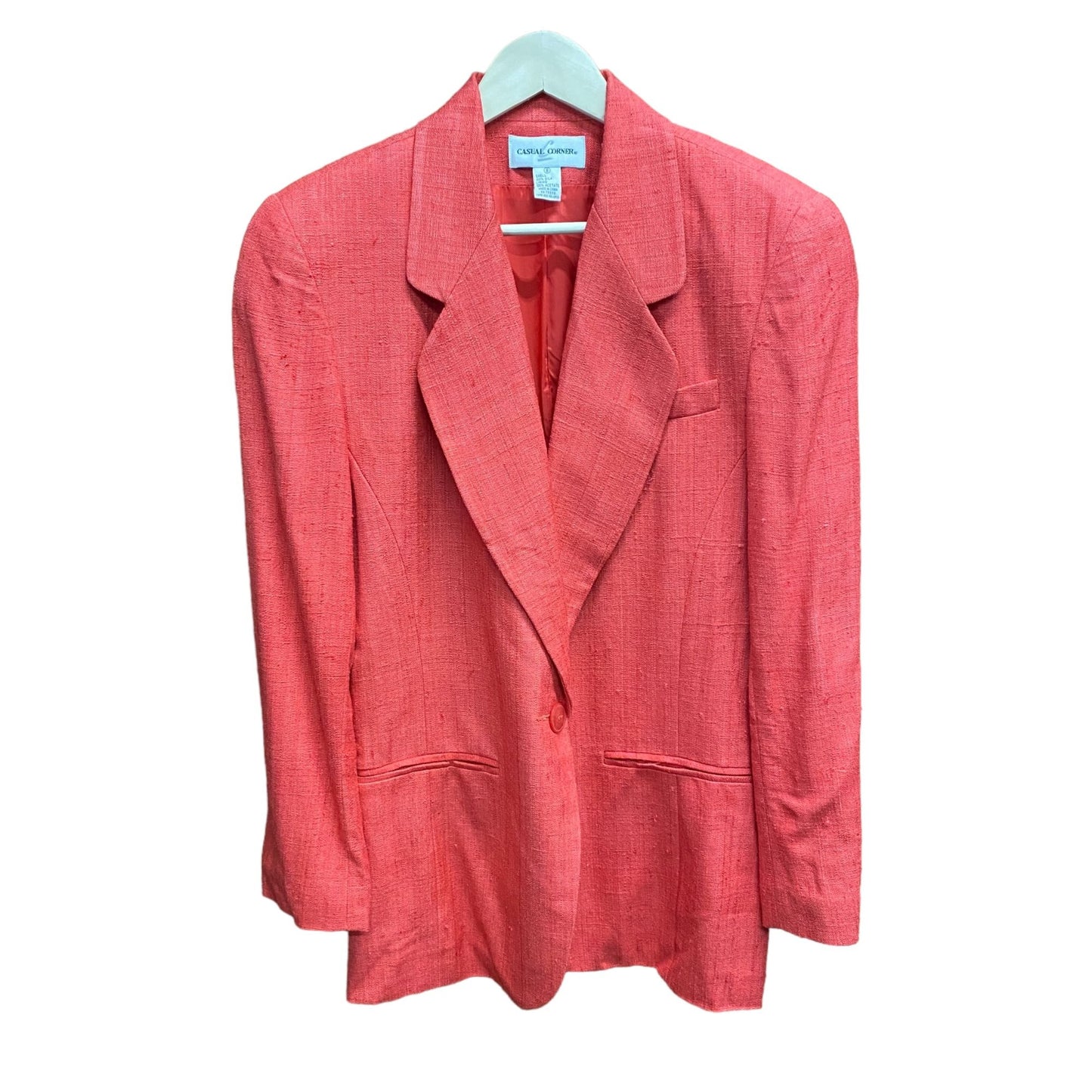 Casual Corner Womens 8 Red Silk Blazer Jacket One Button Long Sleeve Workwear