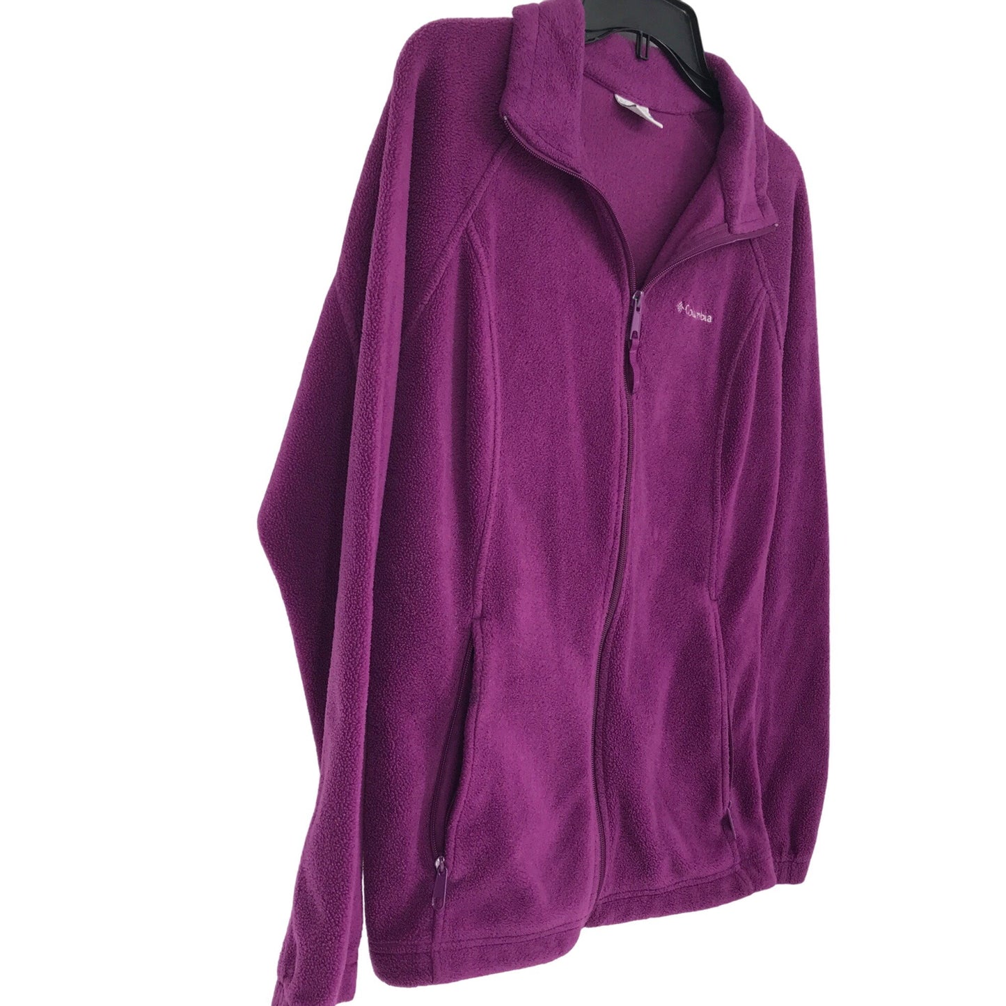 Columbia Womens L Full Zip Up Fleece Jacket Purple Mock Neck Long Sleeves Winter