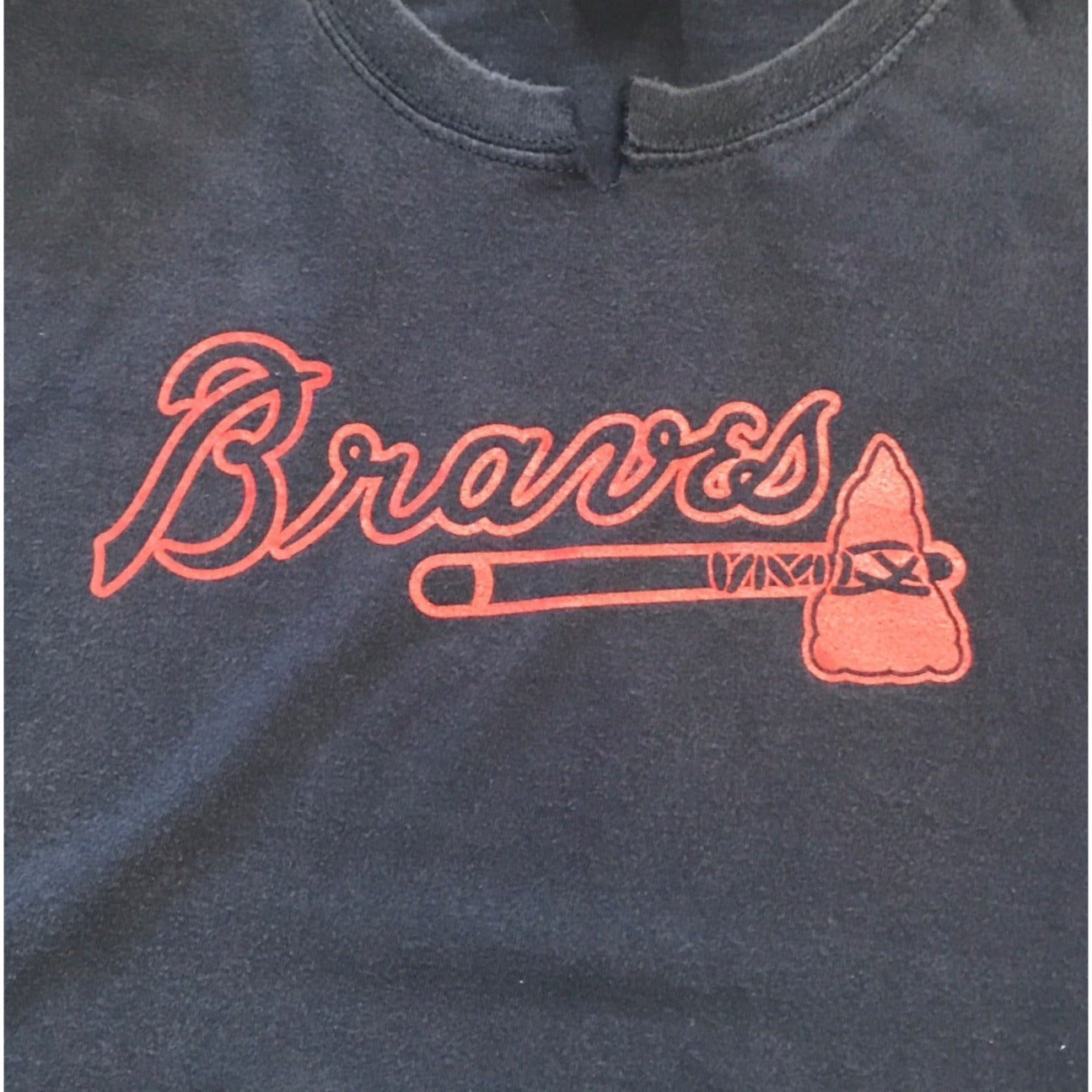 Vintage Gildan XL Navy Atlanta Braves Short Sleeve Crew Neck TShirt Cotton MLB