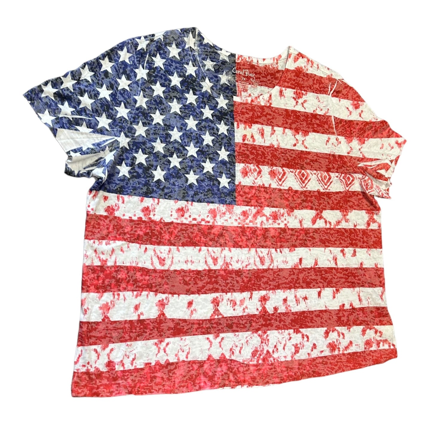 Coral Bay Womens 2X American Flag Burnout Tshirt All Over Print Patriotic USA