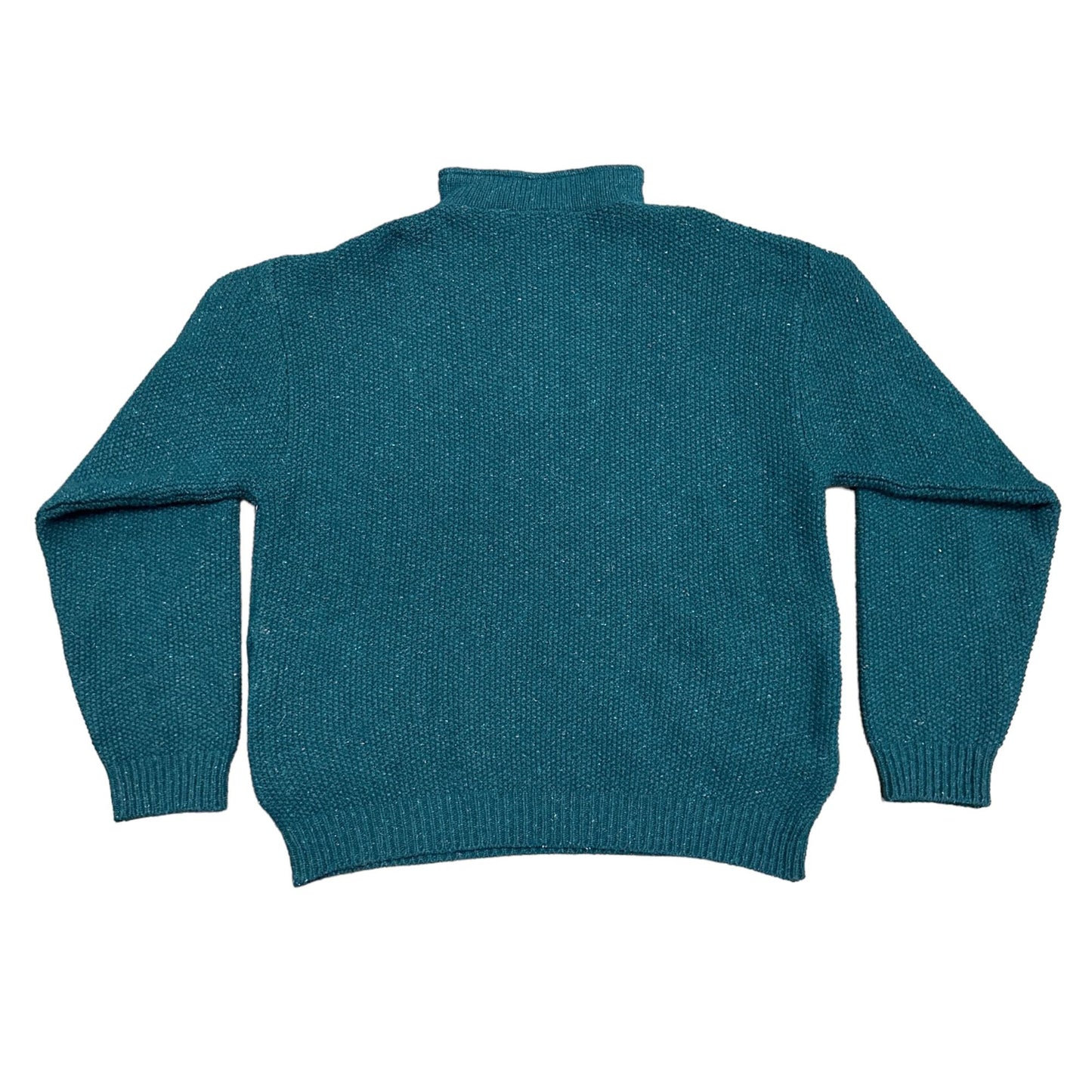 Vintage Orvis Mens XL Teal 1/4 Zip Pullover Knit Sweater Pockets Wool Blend