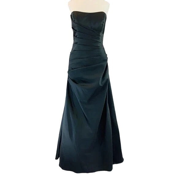 Davids Bridal Strapless Full Length Evening Gown Black 6 Old Hollywood Glam Gala